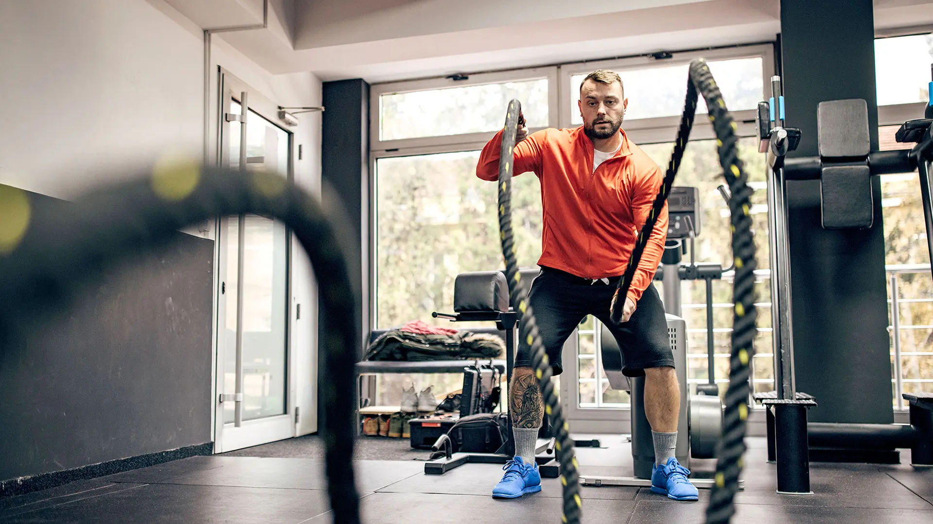 Adult Man Training with Battle Rope