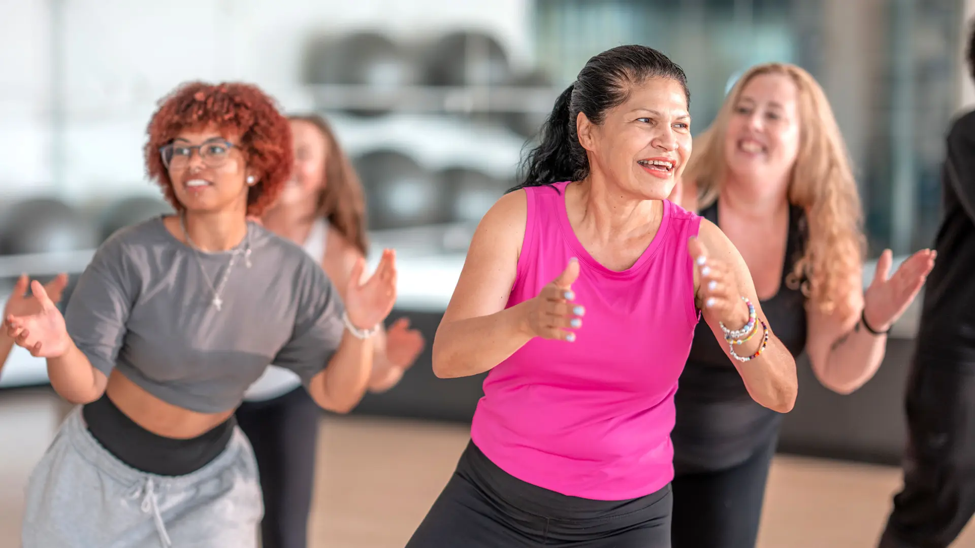 Group exercise class doing a cardio work out