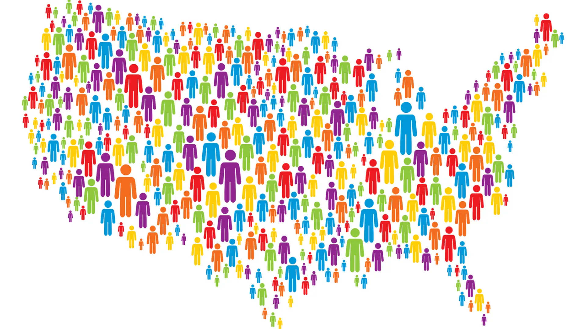 color graphic of USA outline populated with cartoon people