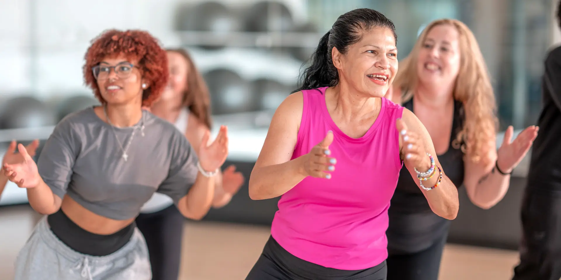 Group exercise class doing a cardio work out