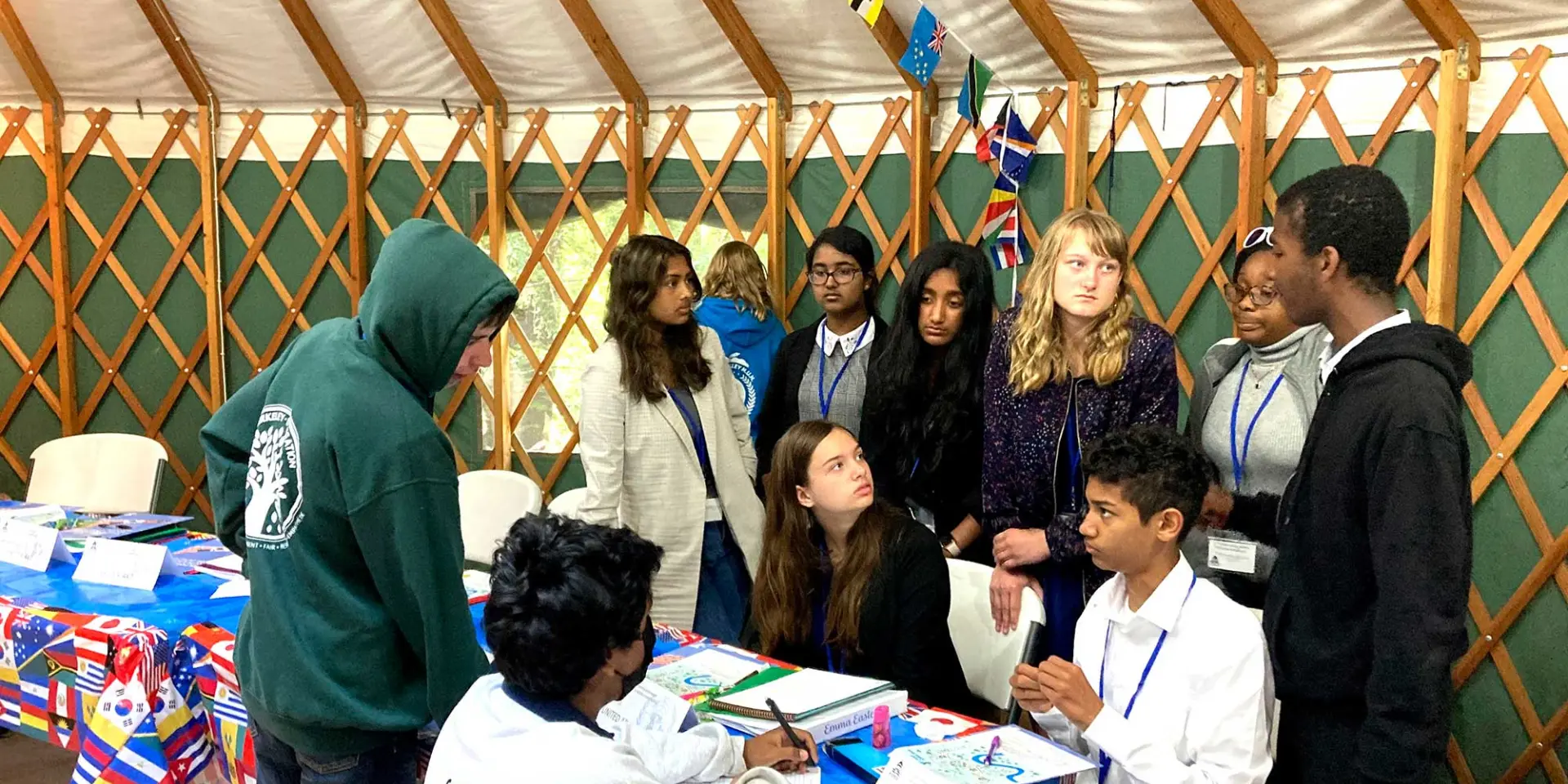 group of students participating in Model UN session at Camp Loma Mar