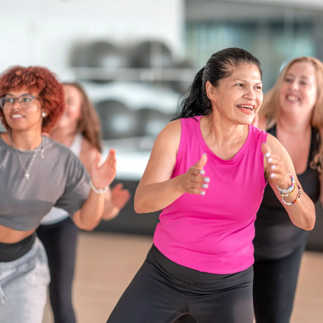 Group exercise class doing a cardio work out