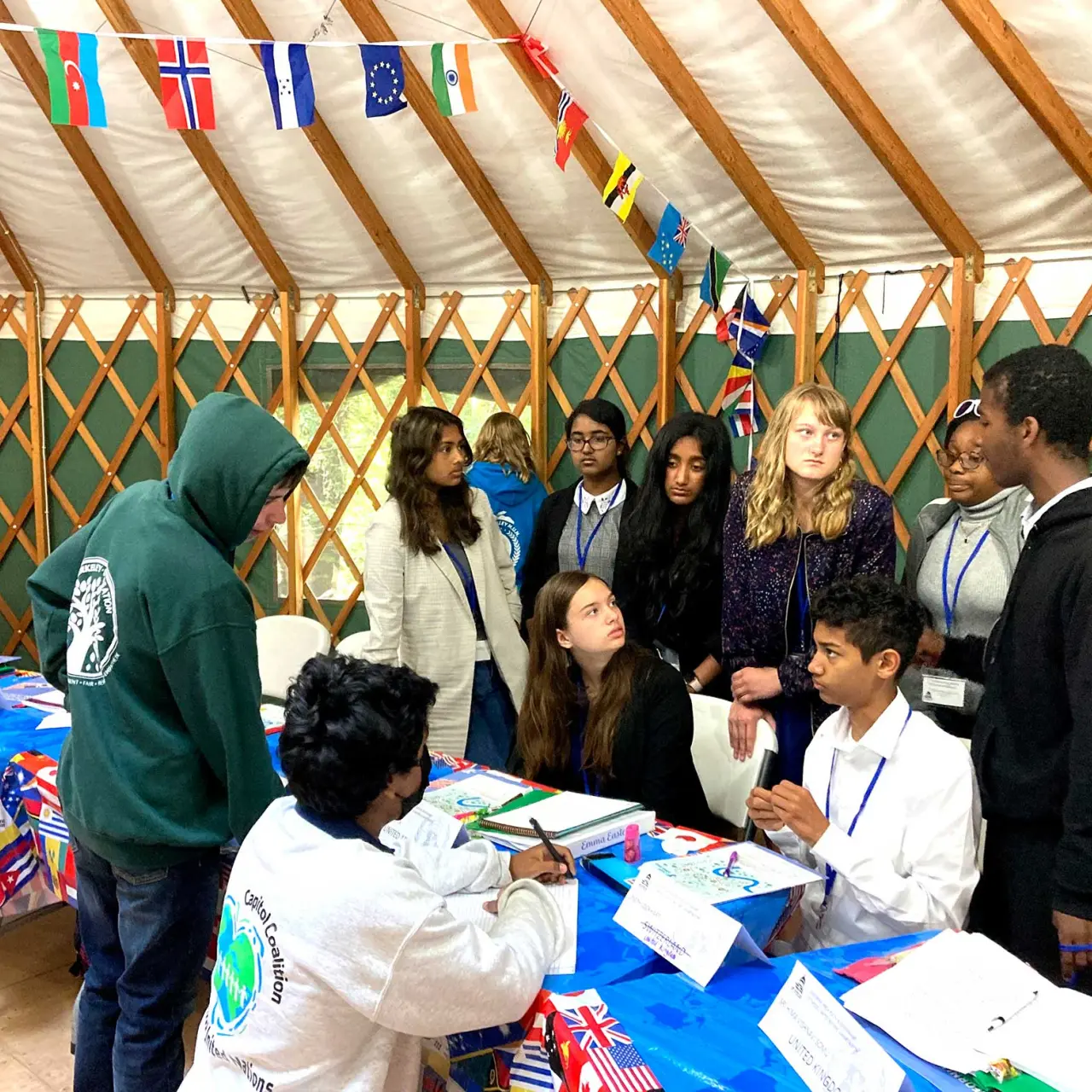 group of students participating in Model UN session at Camp Loma Mar