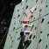 student age female on climbing rock wall at Camp Loma Mar